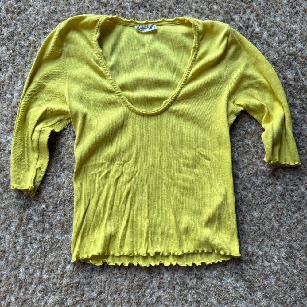 Intimately Free People Yellow 3/4 sleeve baby doll shirt Womens Size XSmall